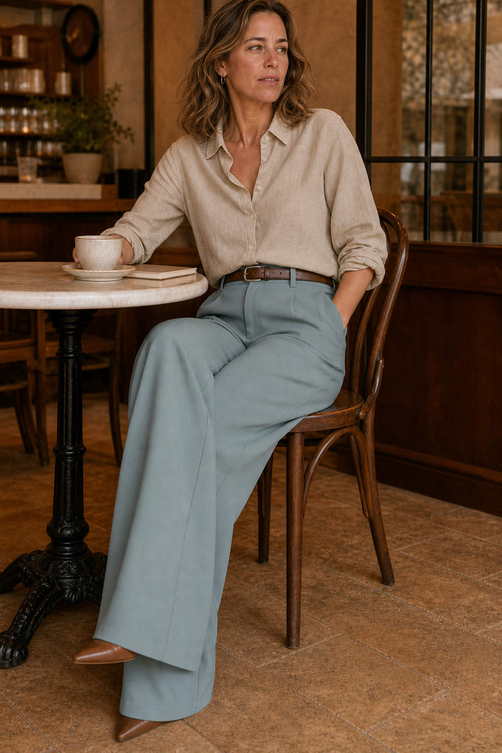 Lange high-waist pantalon met wijde pijpen