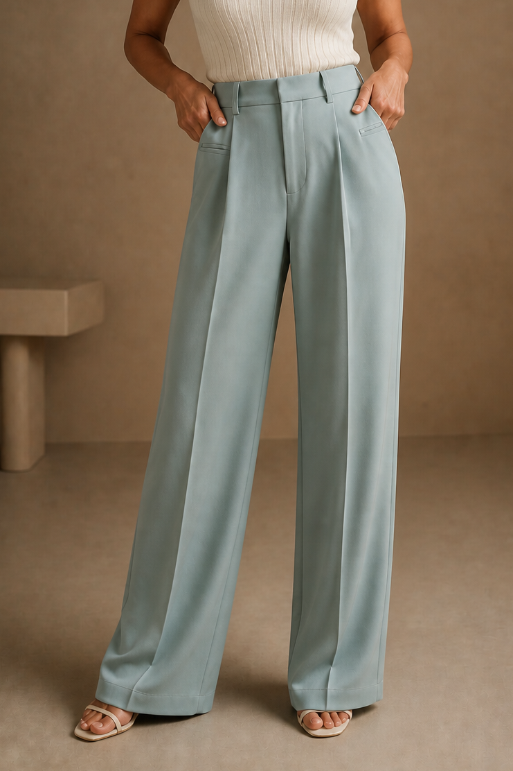 Lange high-waist pantalon met wijde pijpen
