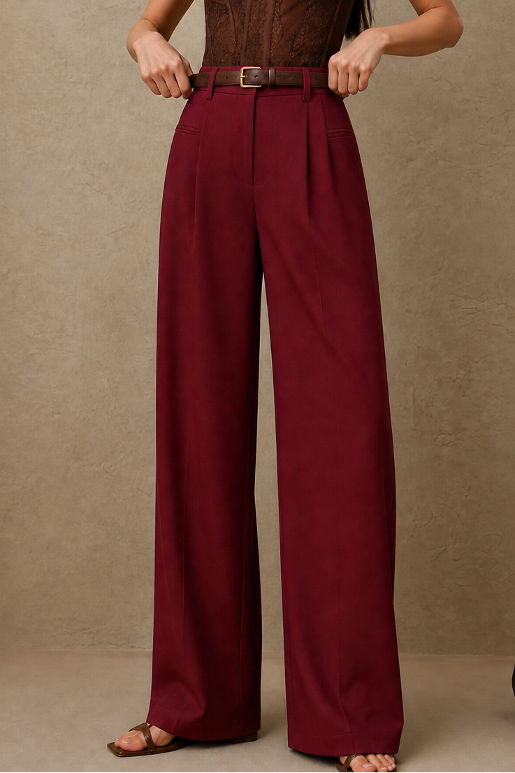 Lange high-waist pantalon met wijde pijpen