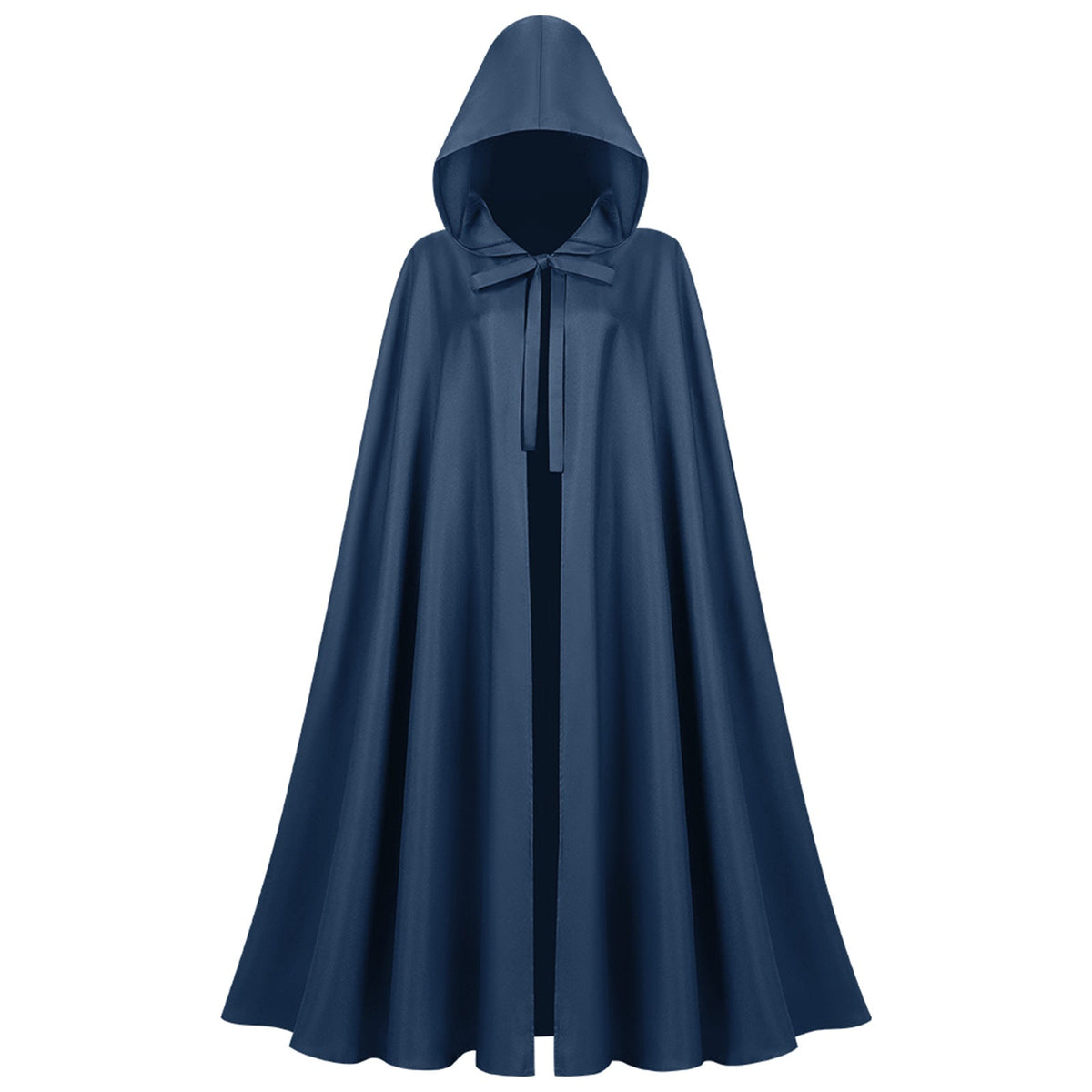 Lange unisex cape met capuchon van waterafstotend polyester met een wijd uitlopende snit en striksluiting
