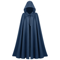 Lange unisex cape met capuchon van waterafstotend polyester met een wijd uitlopende snit en striksluiting