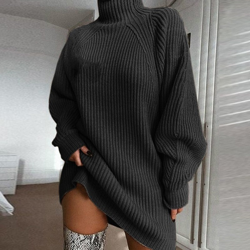 Lange wintertrui voor dames - Warme gebreide trui en longpullover voor de winter