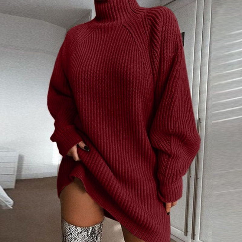 Lange wintertrui voor dames - Warme gebreide trui en longpullover voor de winter