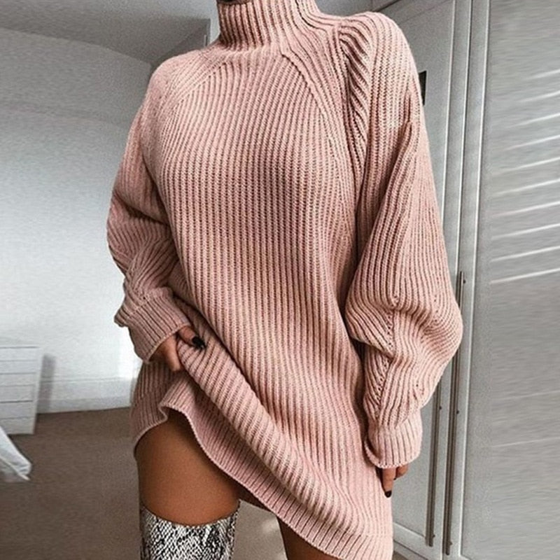 Lange wintertrui voor dames - Warme gebreide trui en longpullover voor de winter
