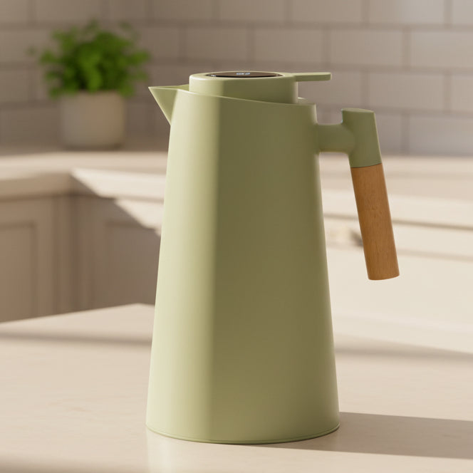 LATTEA THERMO – Dubbelwandige Thermosfles met Temperatuurweergave en Houten Handvat