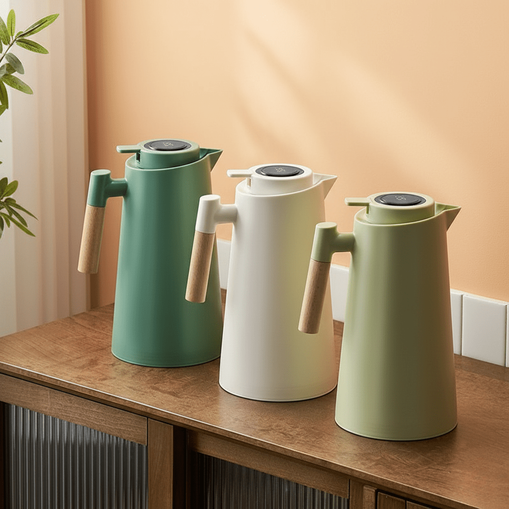 LATTEA THERMO – Dubbelwandige Thermosfles met Temperatuurweergave en Houten Handvat
