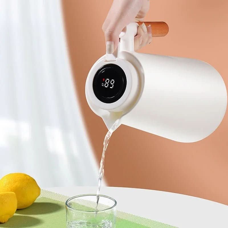 LATTEA THERMO – Dubbelwandige Thermosfles met Temperatuurweergave en Houten Handvat
