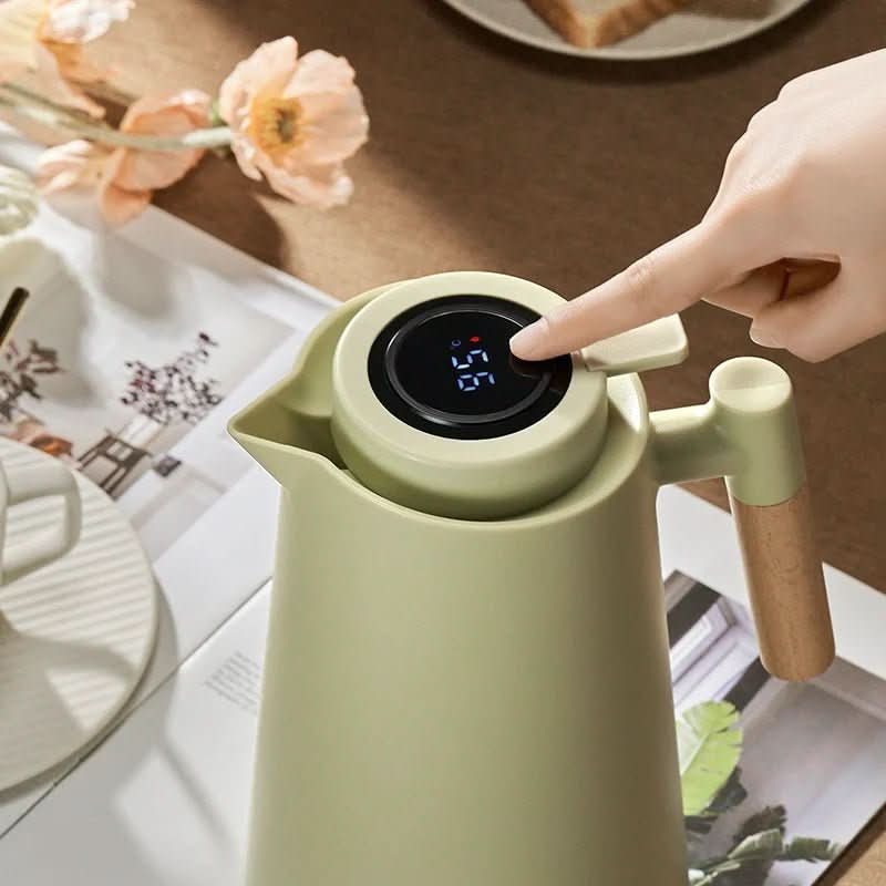 LATTEA THERMO – Dubbelwandige Thermosfles met Temperatuurweergave en Houten Handvat