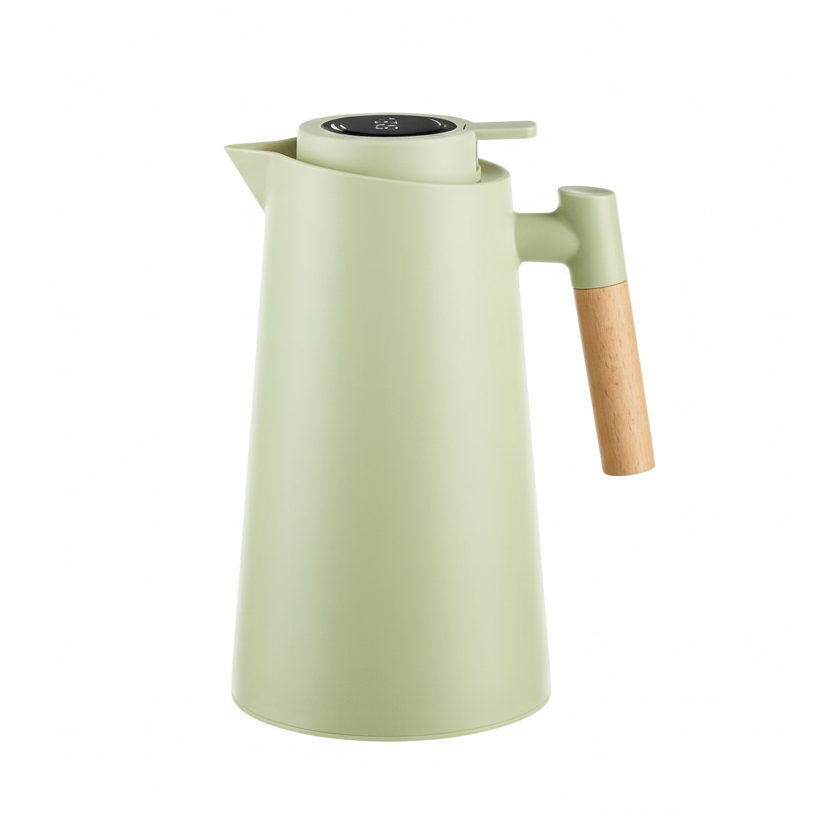 LATTEA THERMO – Dubbelwandige Thermosfles met Temperatuurweergave en Houten Handvat