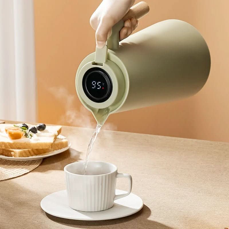LATTEA THERMO – Dubbelwandige Thermosfles met Temperatuurweergave en Houten Handvat