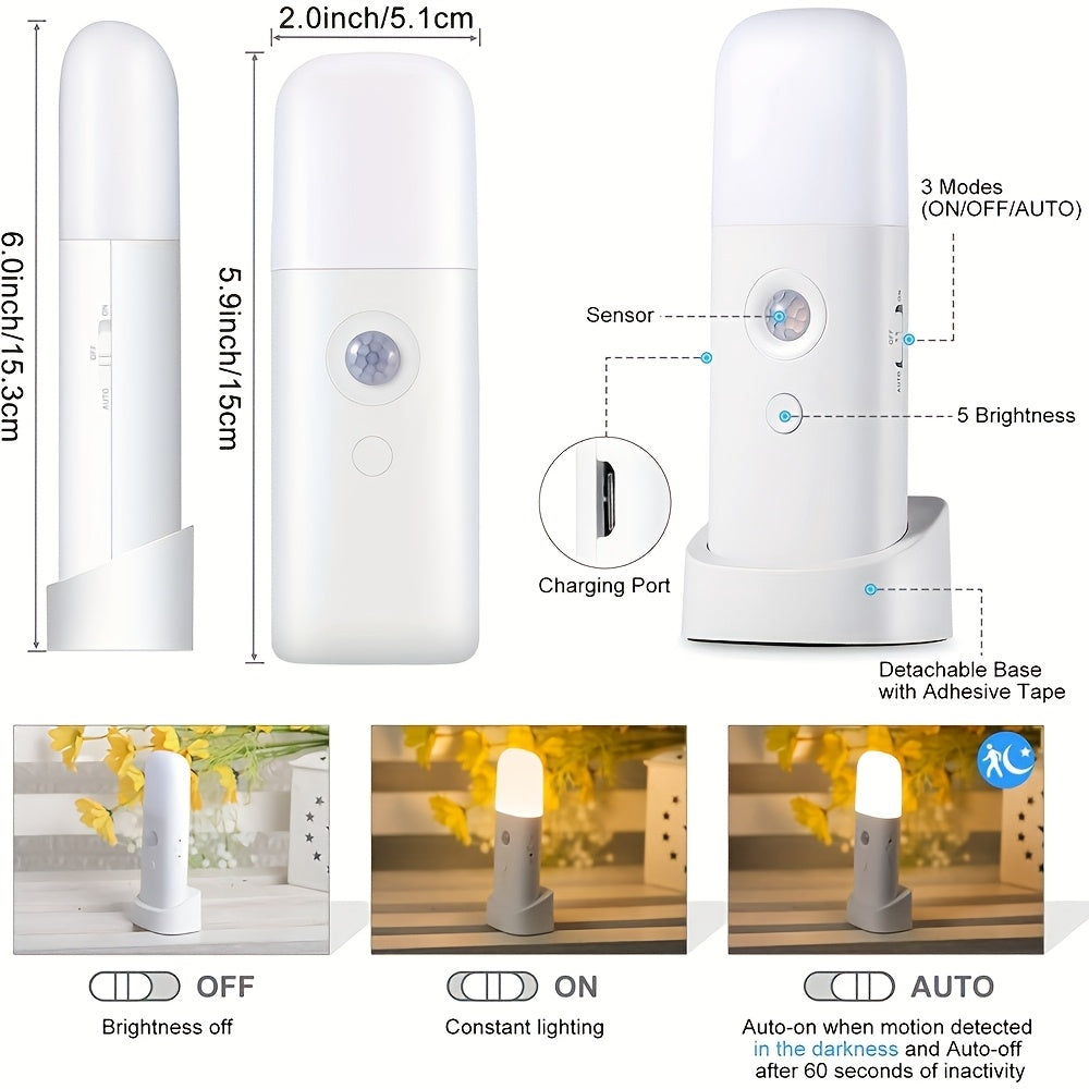 LED Nachtlamp met Bewegingssensor – USB Oplaadbaar en Verstelbare Helderheid voor Slaapkamers en Gangpaden