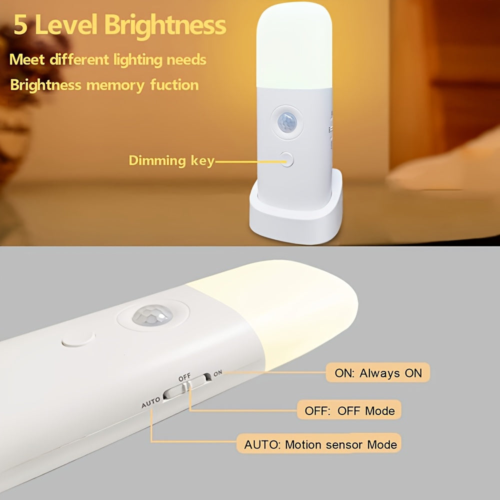 LED Nachtlamp met Bewegingssensor – USB Oplaadbaar en Verstelbare Helderheid voor Slaapkamers en Gangpaden