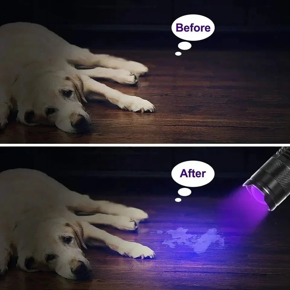 LED UV ZAKLAMP - ULTRAVIOLET INSPECTIELAMP VOOR HUISDIERURINEVLEKKEN EN VLEKDETECTIE