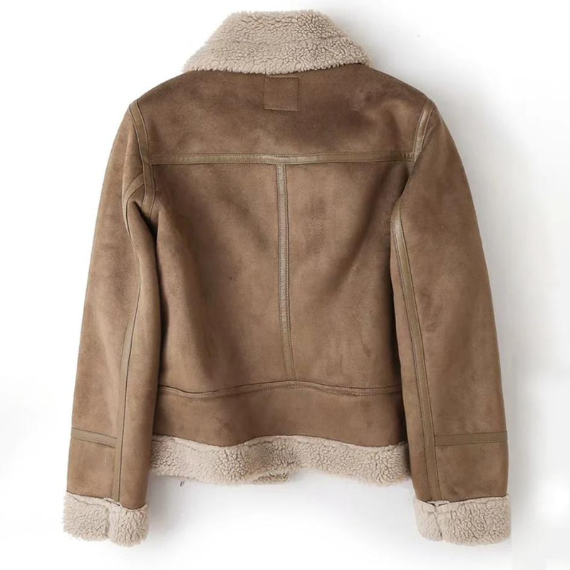 Leren jas met sherpa voering voor de winter - Macie