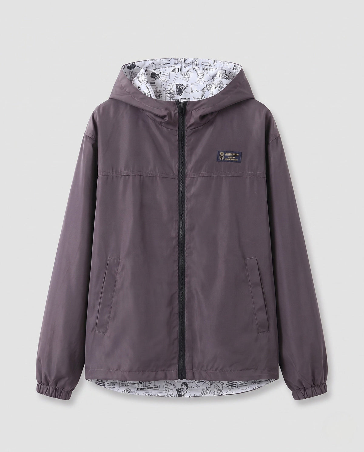 Lichtgewicht unisex windjack met capuchon, bedrukte voering en trekkoord