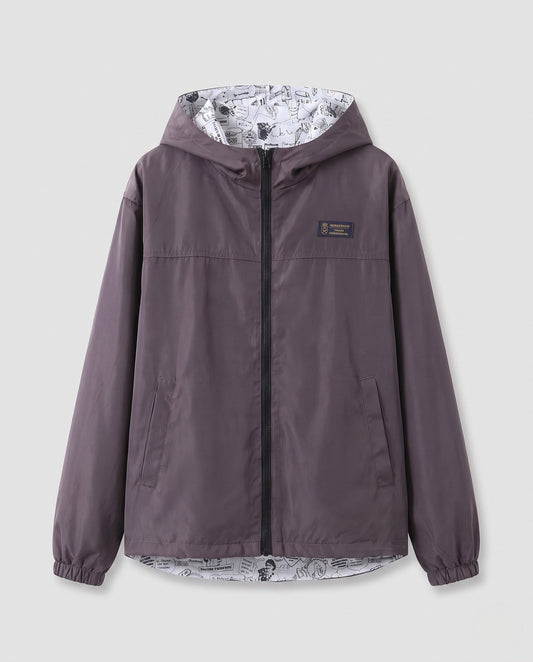 Lichtgewicht unisex windjack met capuchon, bedrukte voering en trekkoord