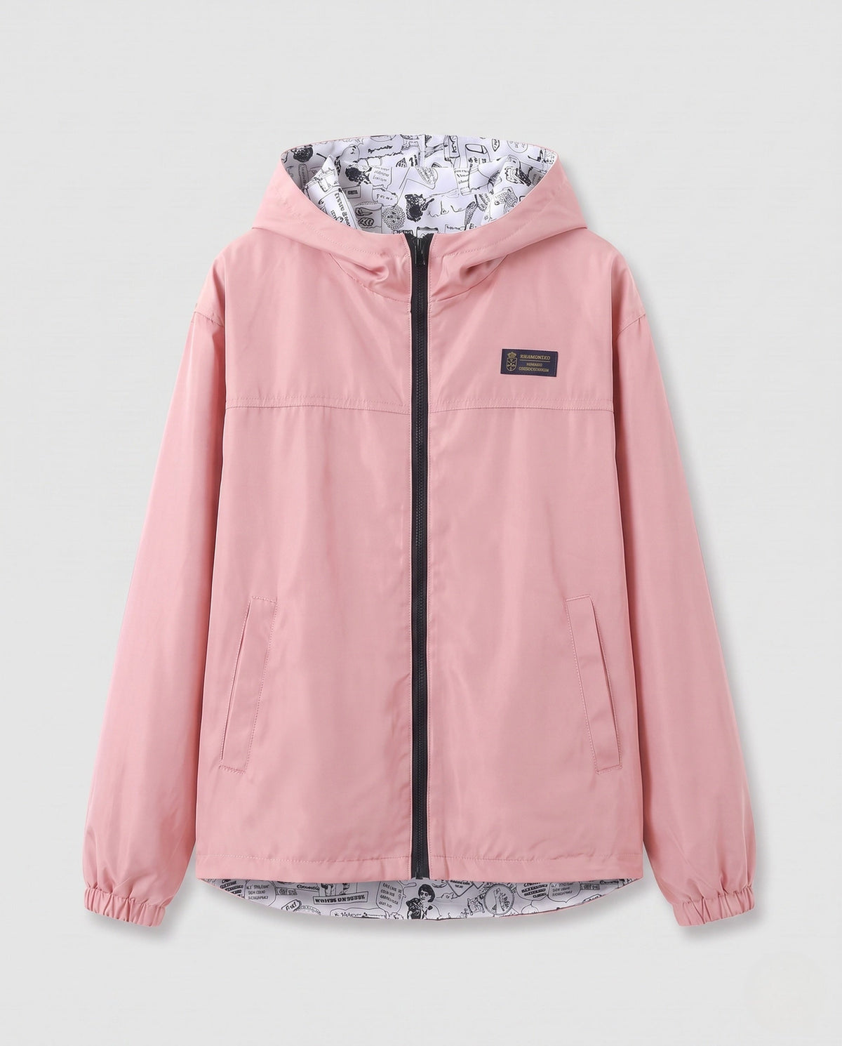 Lichtgewicht unisex windjack met capuchon, bedrukte voering en trekkoord
