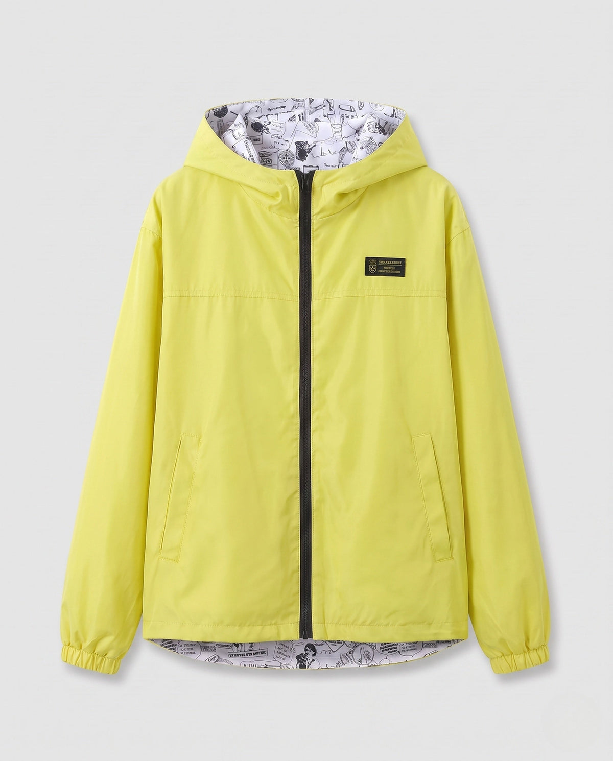 Lichtgewicht unisex windjack met capuchon, bedrukte voering en trekkoord