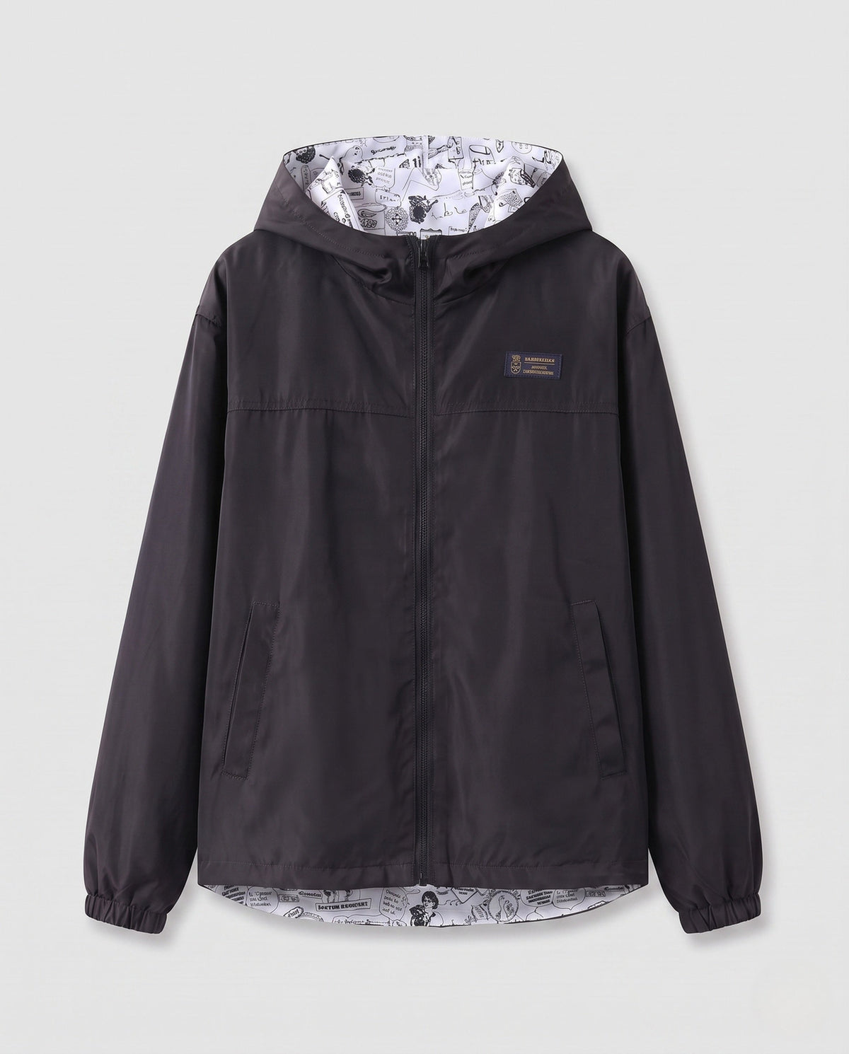 Lichtgewicht unisex windjack met capuchon, bedrukte voering en trekkoord