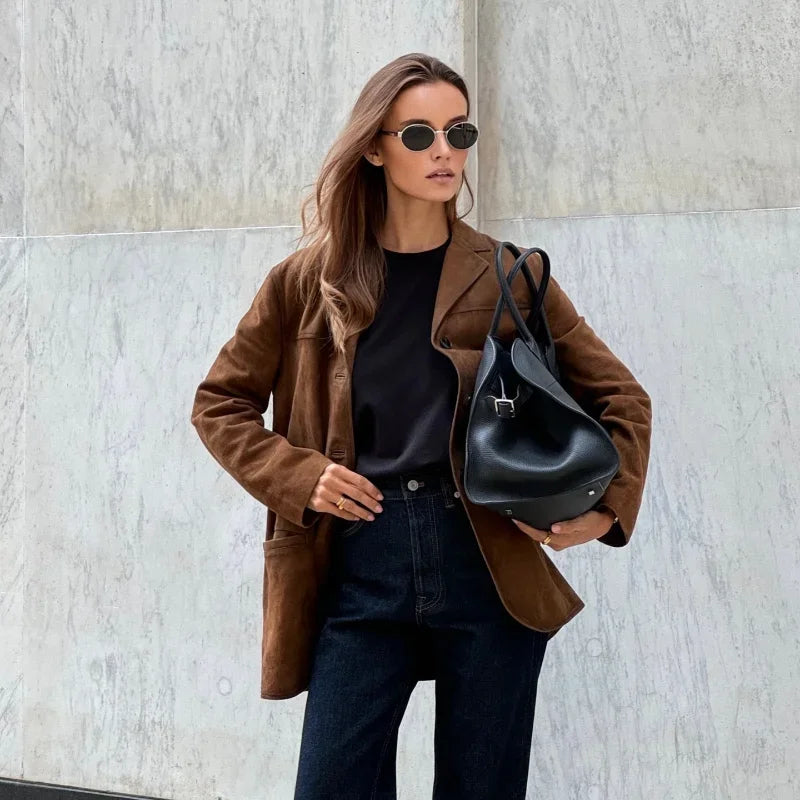 Losse suede jas voor vrouwen