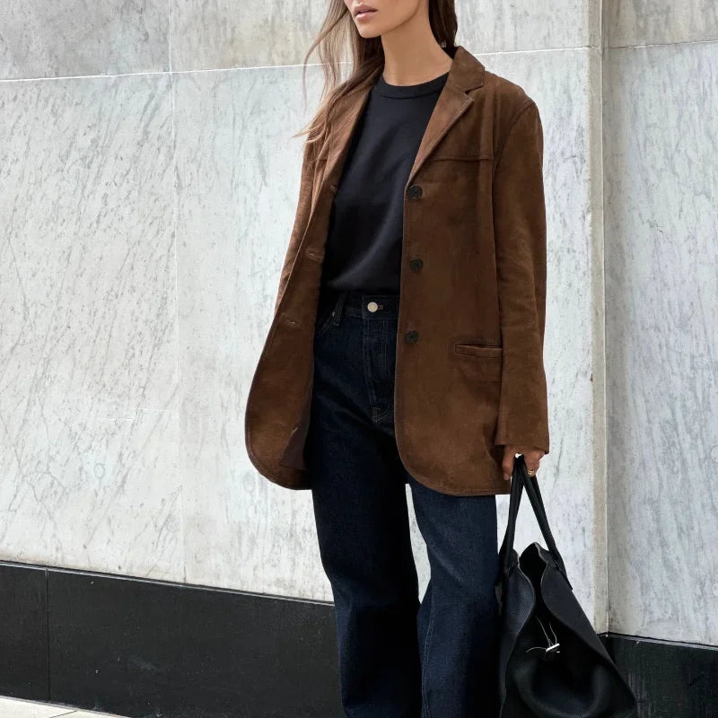 Losse suede jas voor vrouwen
