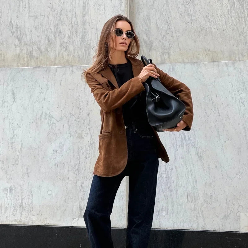 Losse suede jas voor vrouwen