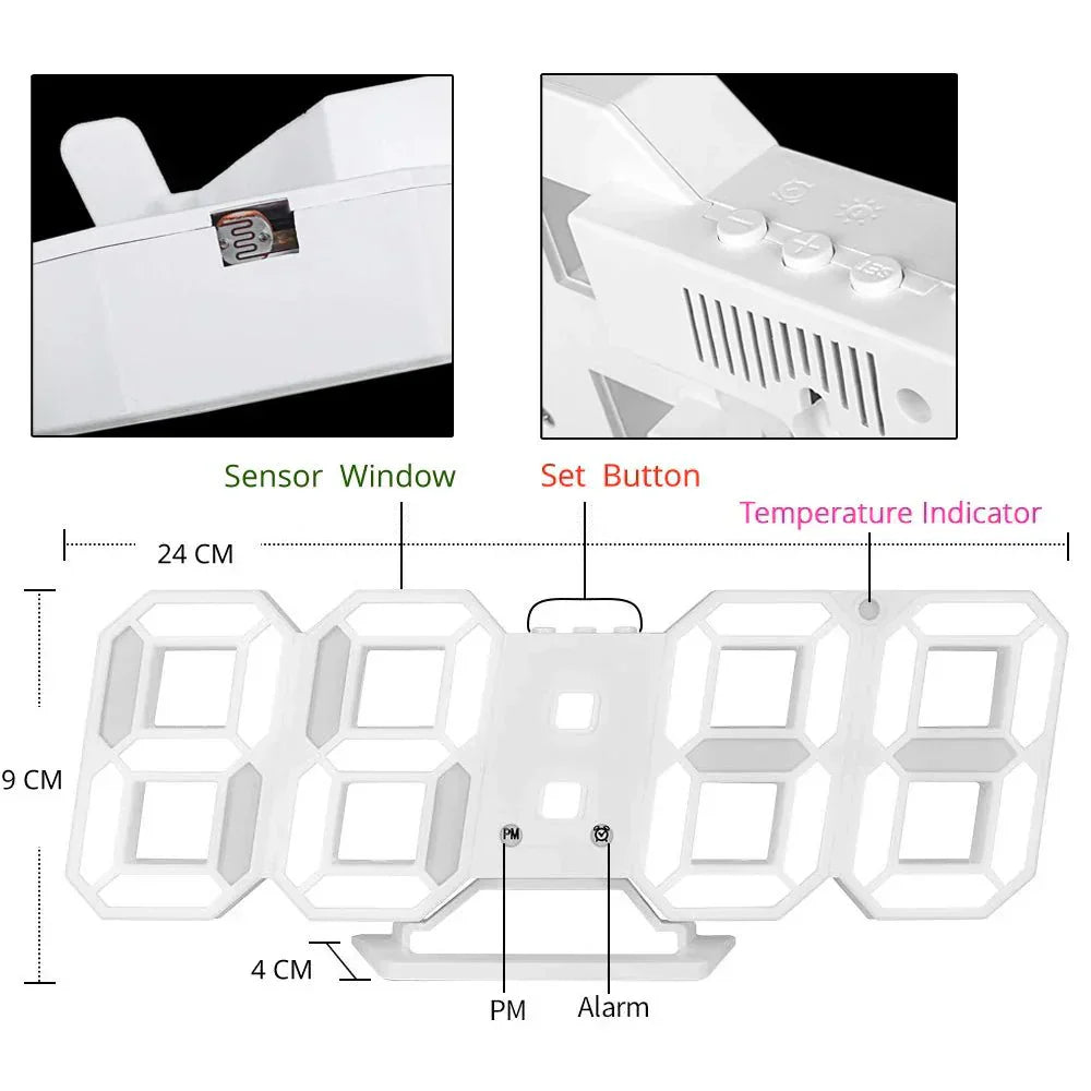 LumiSync 3D LED Wandklok – Moderne Digitale Klok met Dimbare Verlichting