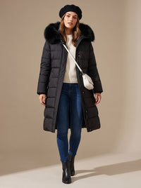 Luxe lange puffer parka winterjas voor dames met bontcapuchon