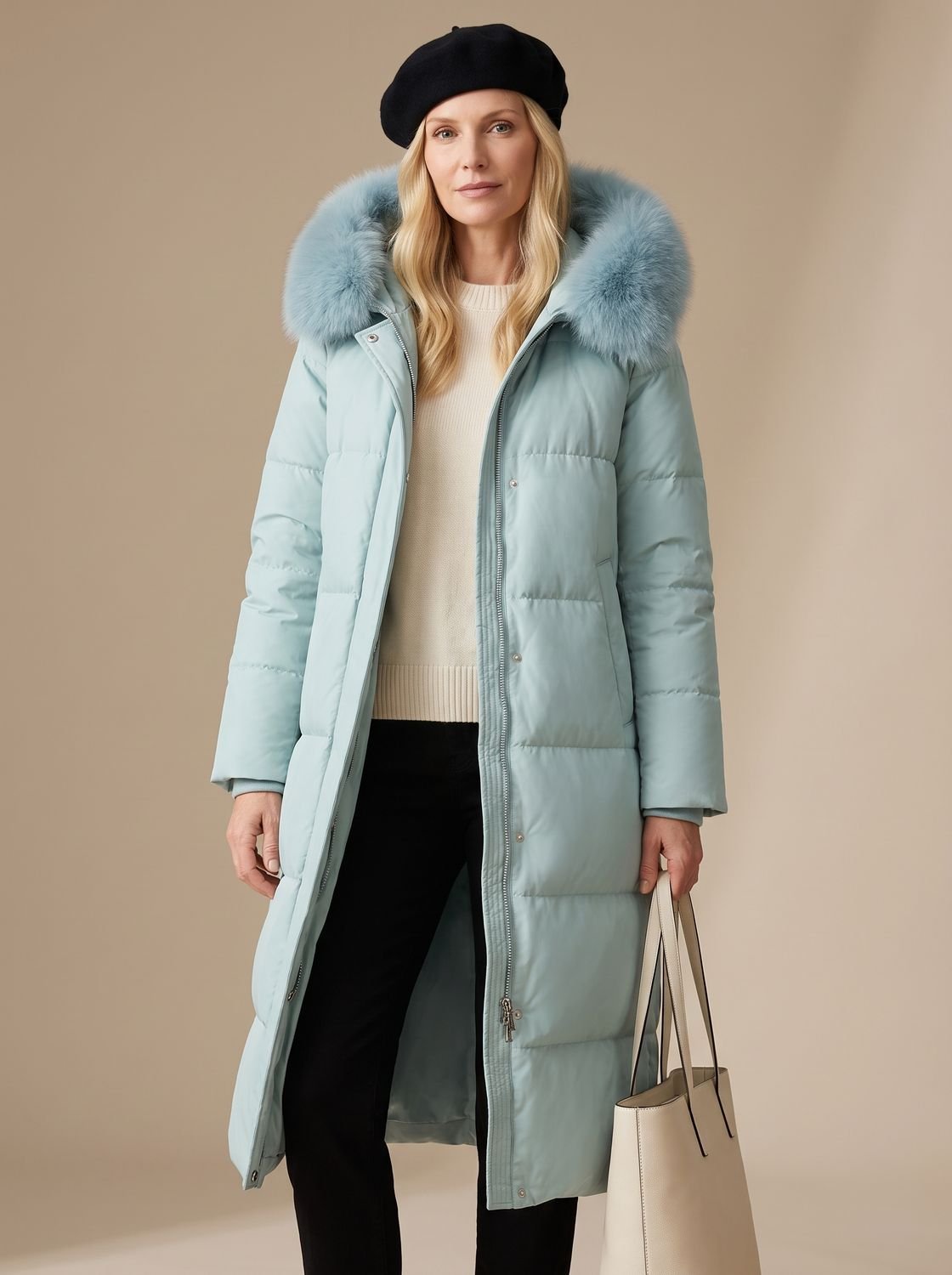 Luxe lange puffer parka winterjas voor dames met bontcapuchon