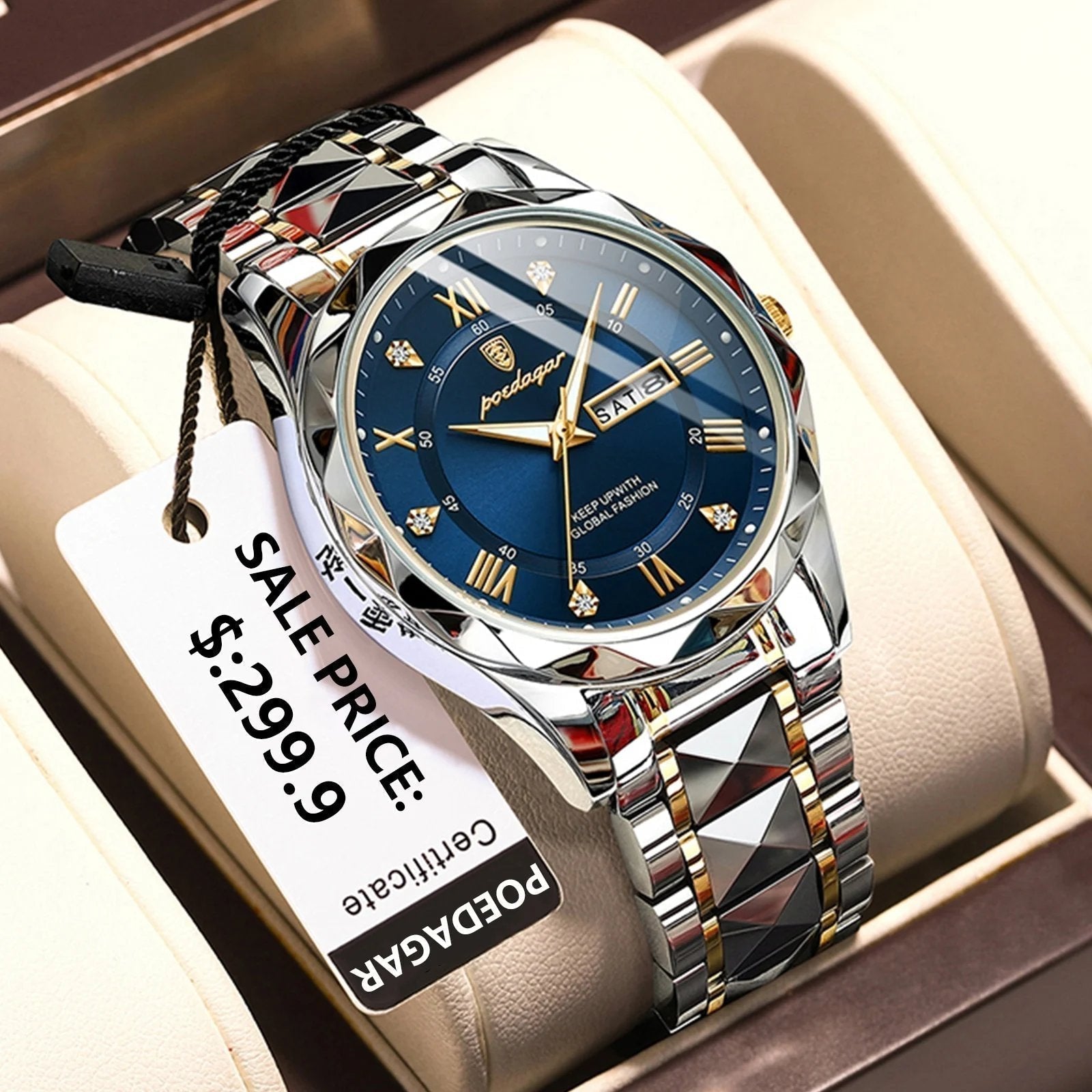 Luxe Waterdichte Herenhorloge van Premium Merk met Luminous Functie