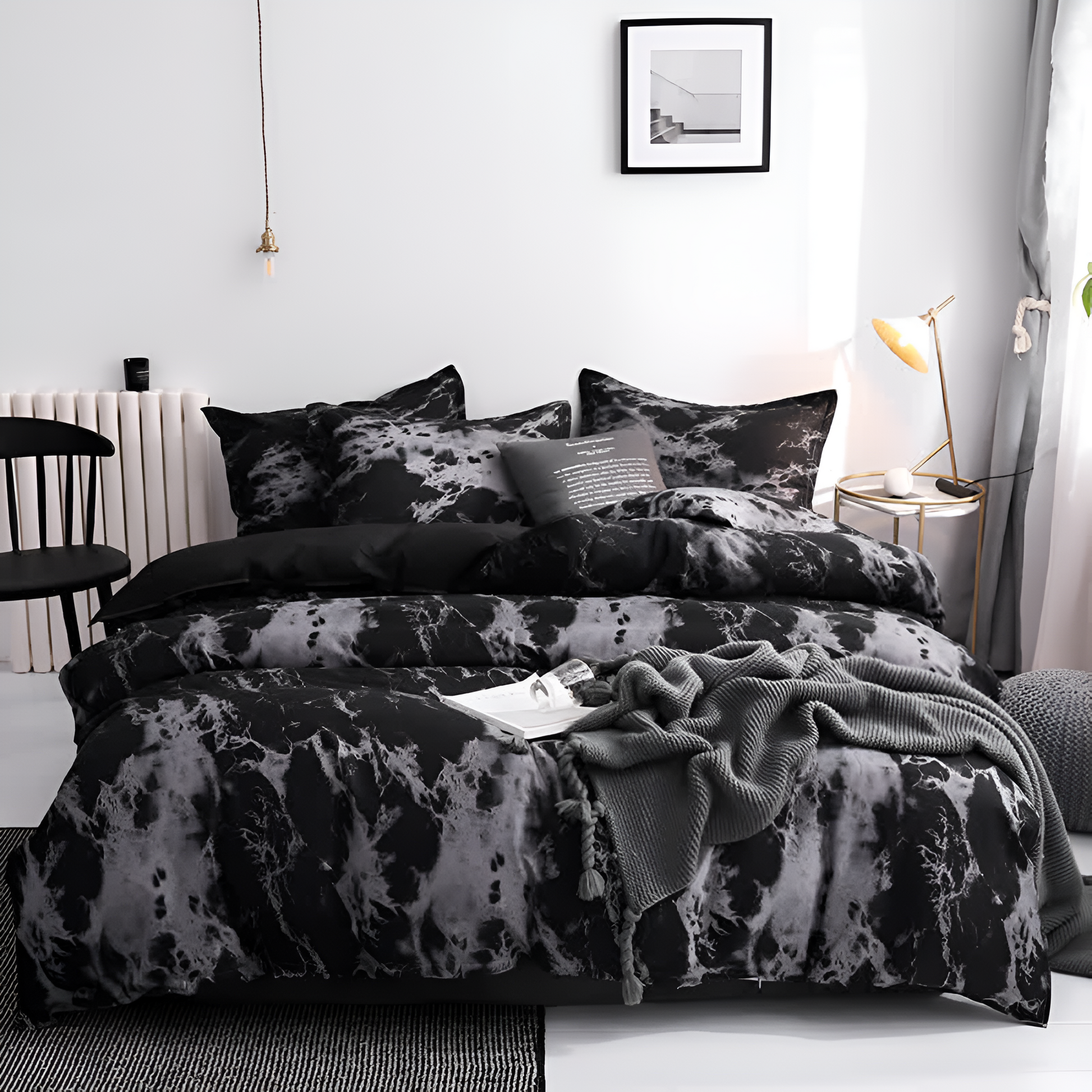 Luxe Zwart Marmer | 3-delige Dekbedovertrek Sets