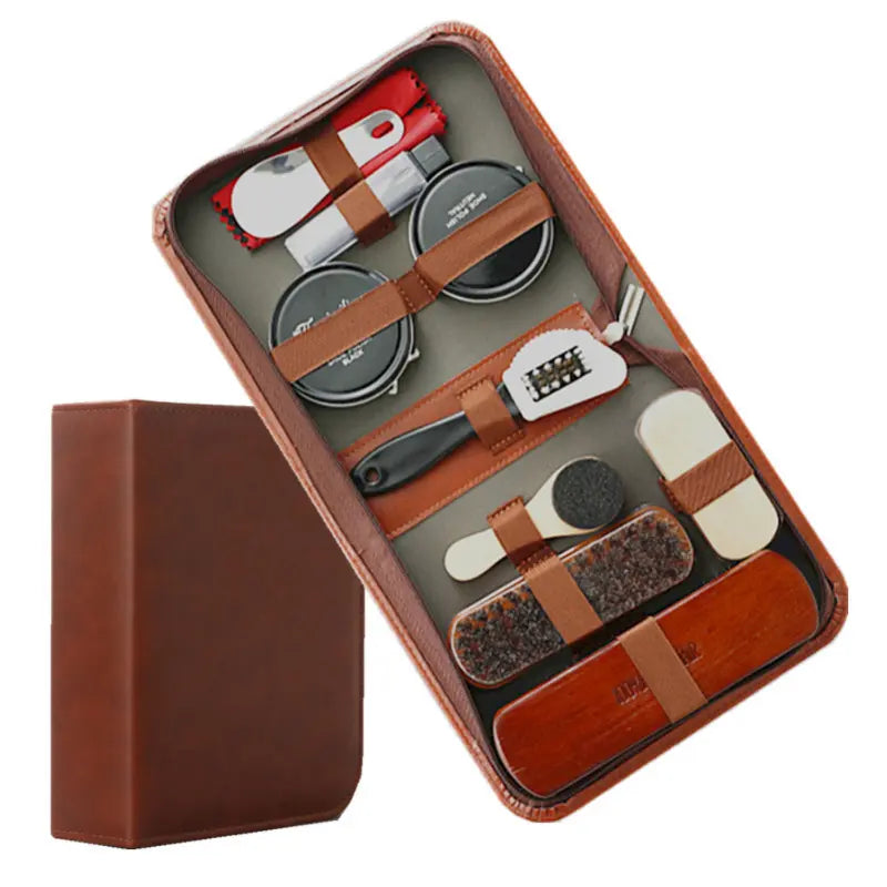 LuxeShine 9-delige Schoenverzorgingsset | Premium Paardenhaar Borstels en Polish Set voor Lederen Verzorging