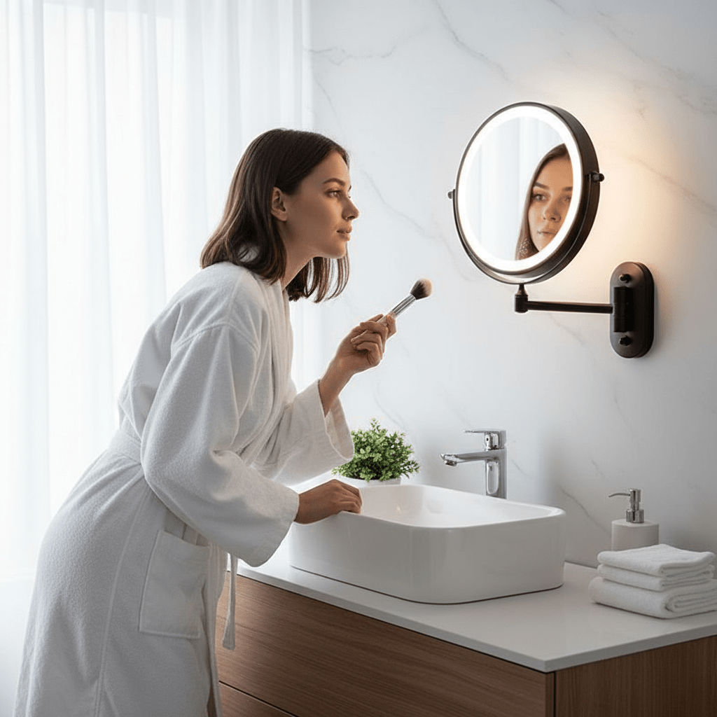 MAGNIFILUX – LED Vergrotende Spiegel met Verstelbare Verlichting en Oplaadbare Batterij