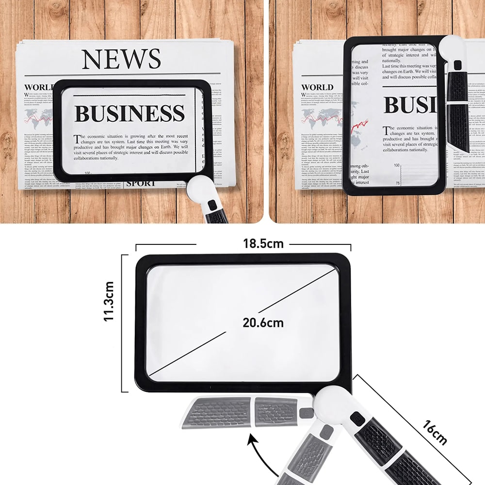 MagniView | Volledige Pagina LED Vergrootglas met 5X Duidelijke Zoom voor Lezen en Fijne Detailtaken