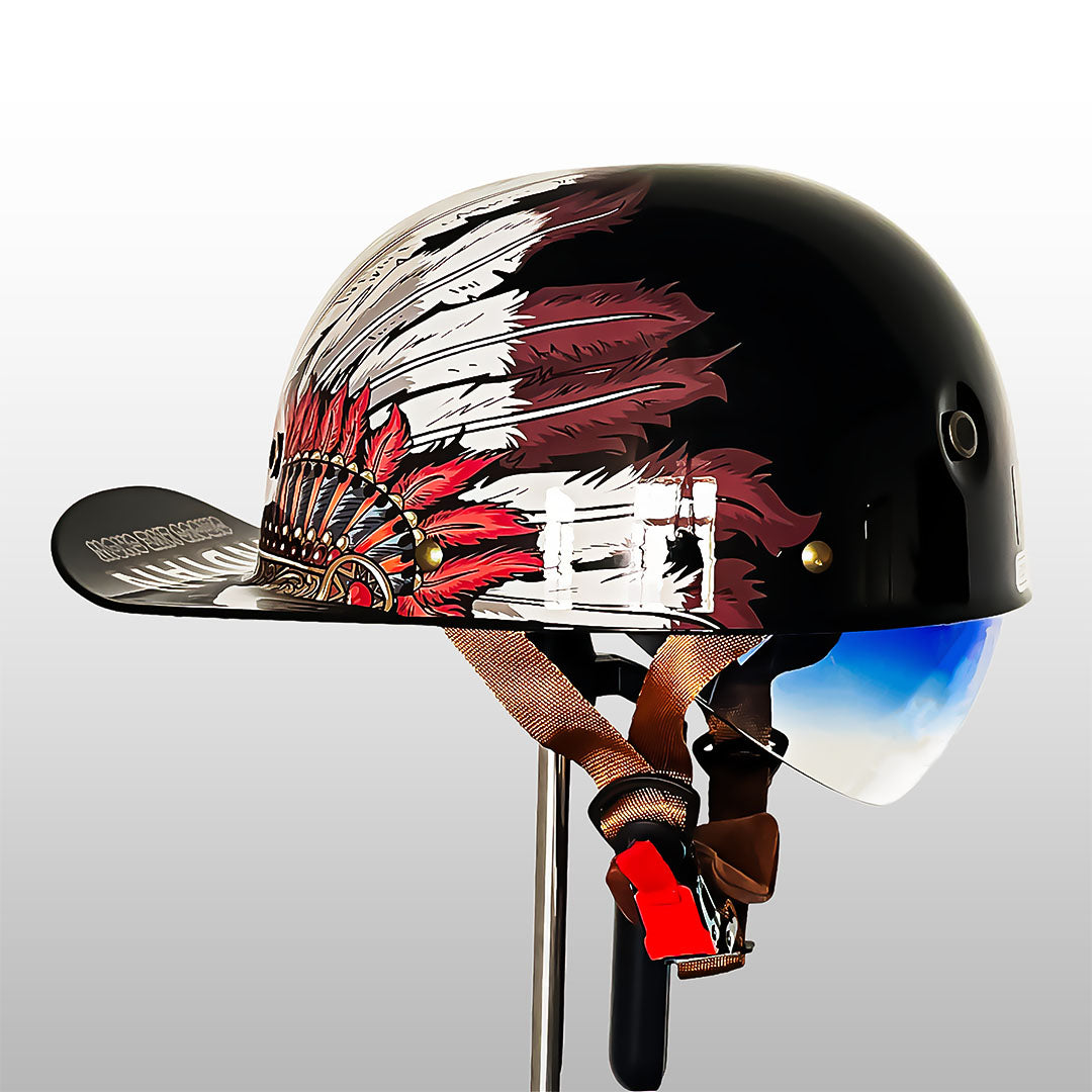 Motorhelm in honkbalpetstijl