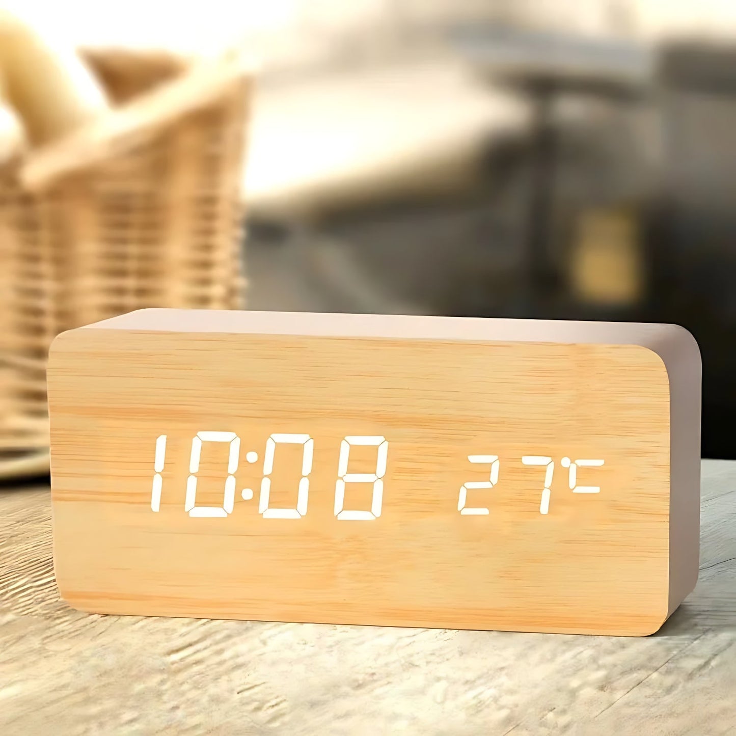 Natuurlijke Houten LED Alarmklok