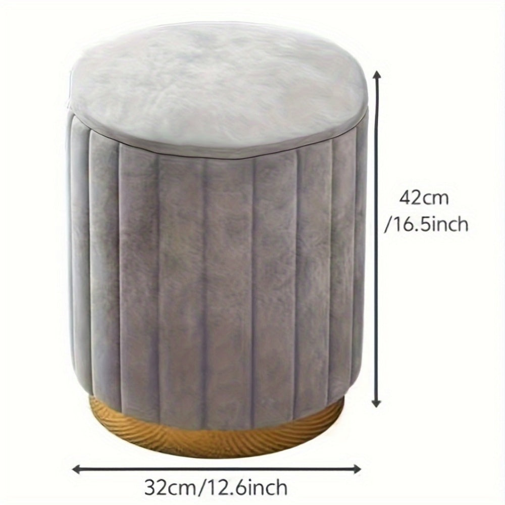 Nordic Chic Opberg Ottoman – Elegante Ronde Pouf met Opbergruimte en Spiegelafwerking
