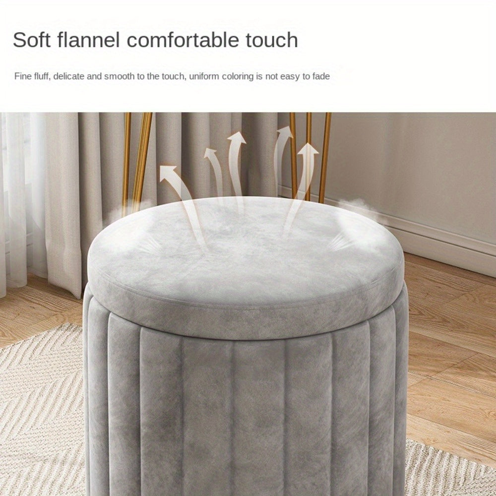 Nordic Chic Opberg Ottoman – Elegante Ronde Pouf met Opbergruimte en Spiegelafwerking
