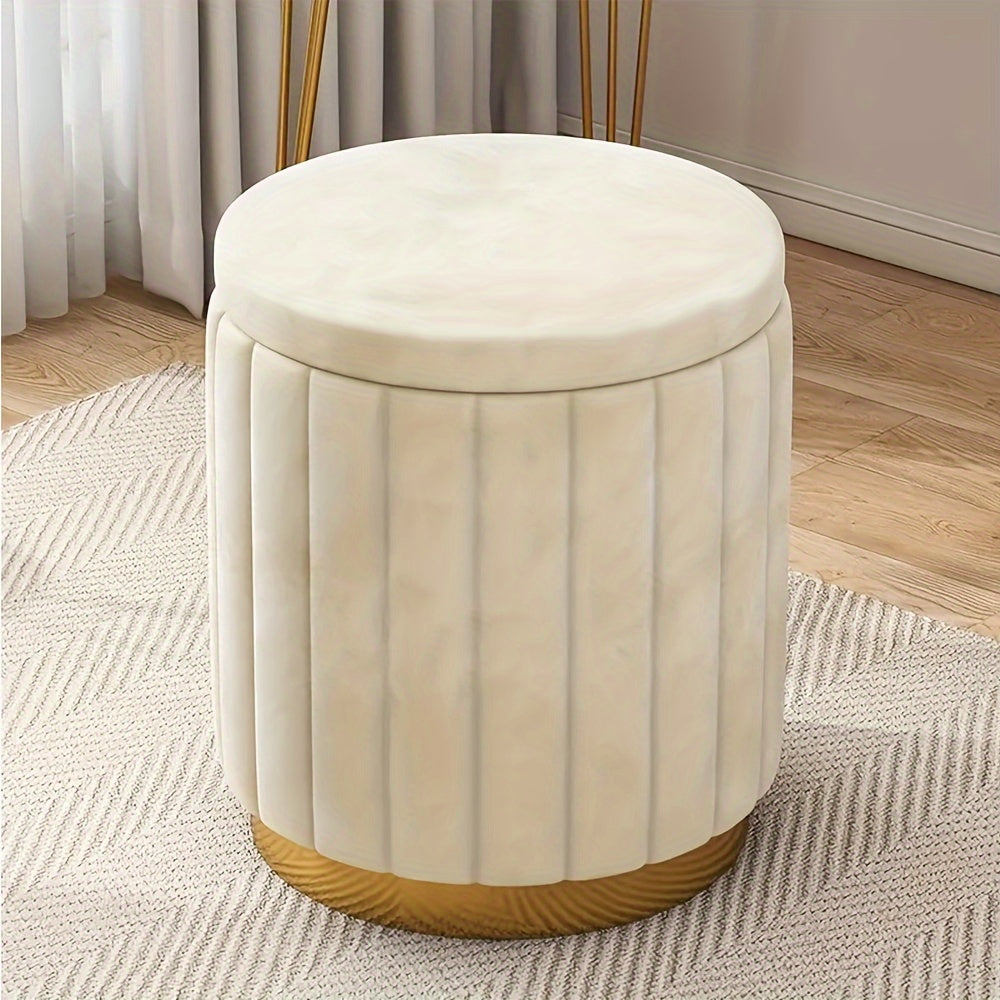 Nordic Chic Opberg Ottoman – Elegante Ronde Pouf met Opbergruimte en Spiegelafwerking
