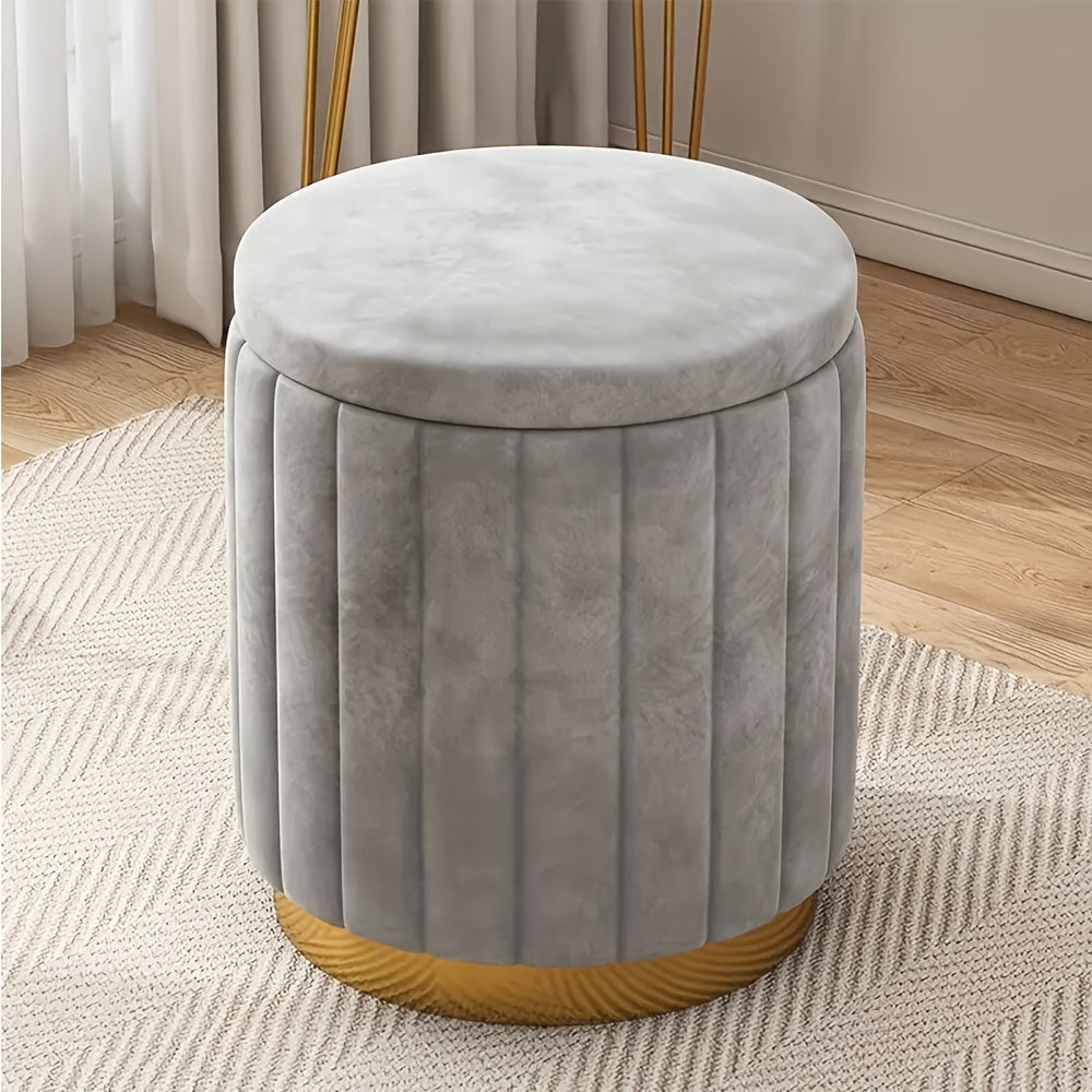 Nordic Chic Opberg Ottoman – Elegante Ronde Pouf met Opbergruimte en Spiegelafwerking