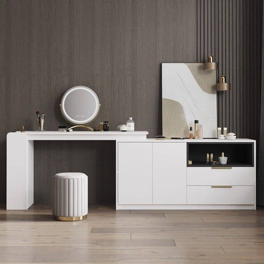 Nordic Chic Opberg Ottoman – Elegante Ronde Pouf met Opbergruimte en Spiegelafwerking