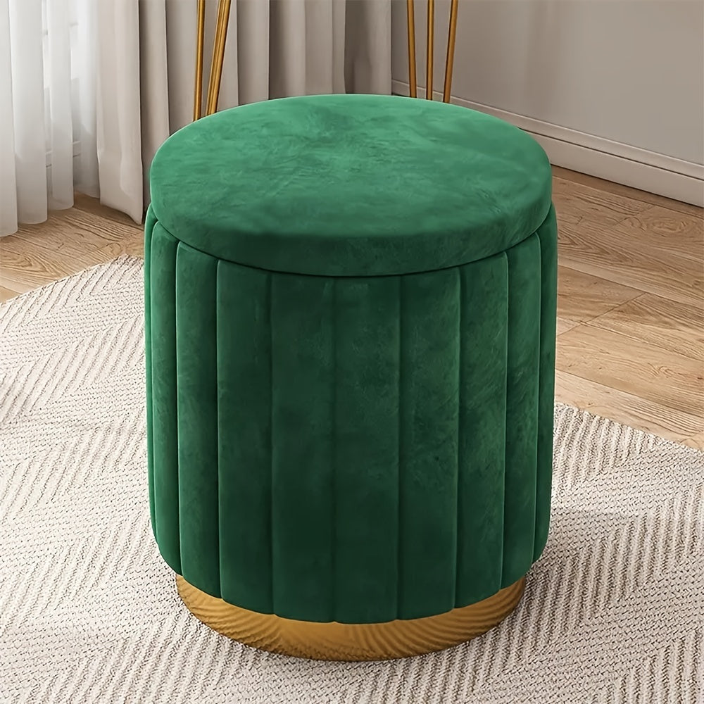 Nordic Chic Opberg Ottoman – Elegante Ronde Pouf met Opbergruimte en Spiegelafwerking