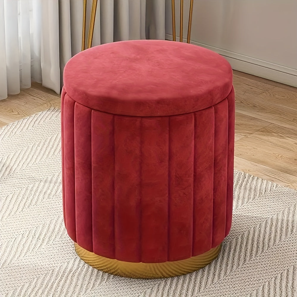 Nordic Chic Opberg Ottoman – Elegante Ronde Pouf met Opbergruimte en Spiegelafwerking