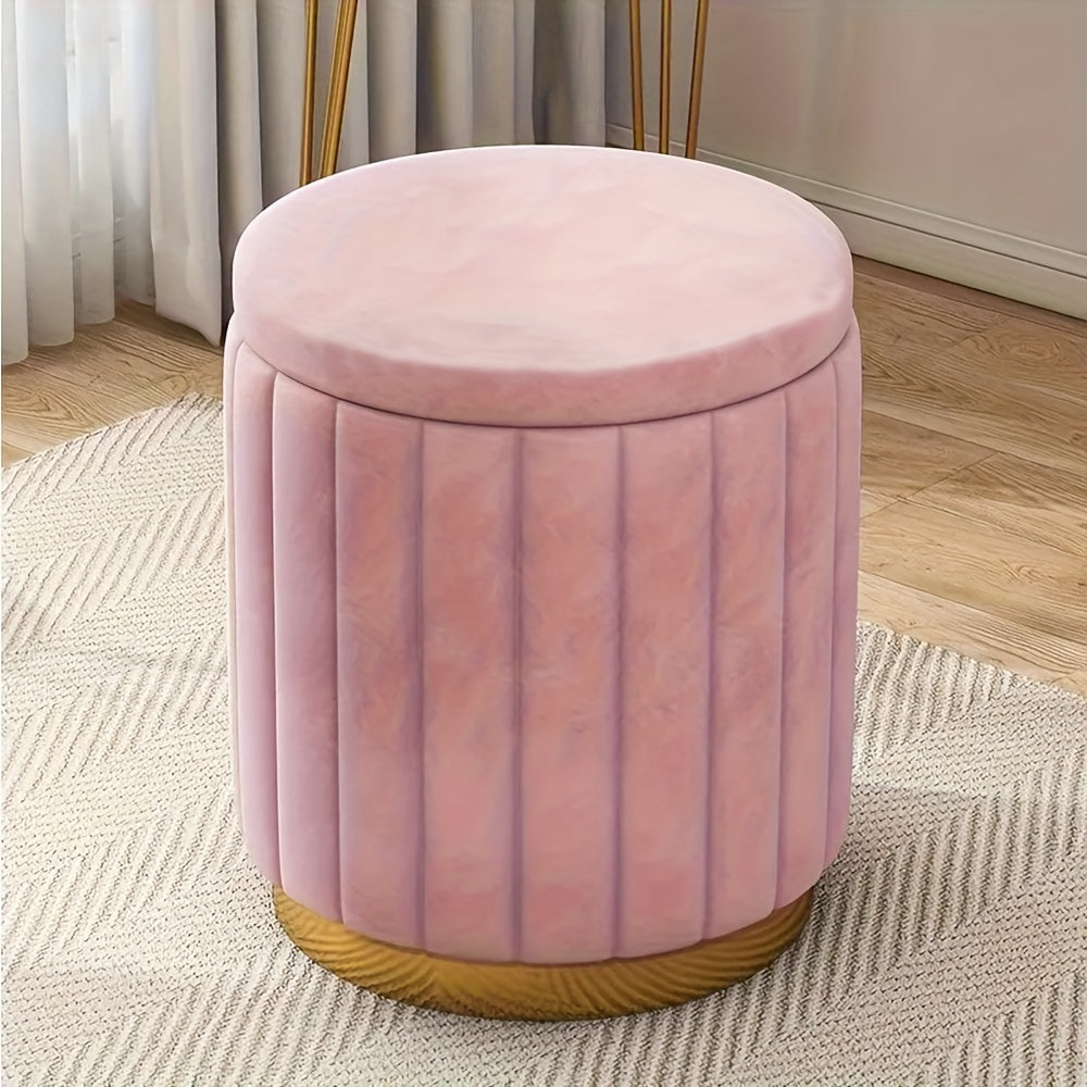 Nordic Chic Opberg Ottoman – Elegante Ronde Pouf met Opbergruimte en Spiegelafwerking