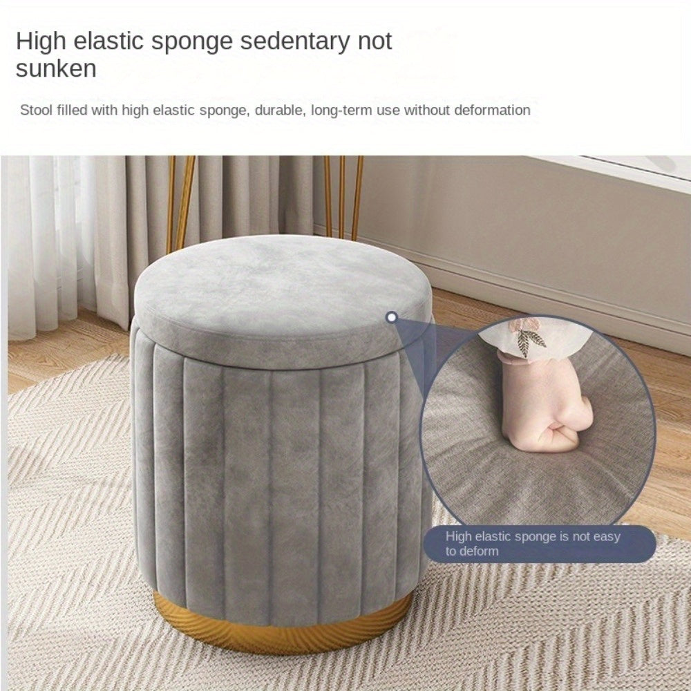 Nordic Chic Opberg Ottoman – Elegante Ronde Pouf met Opbergruimte en Spiegelafwerking