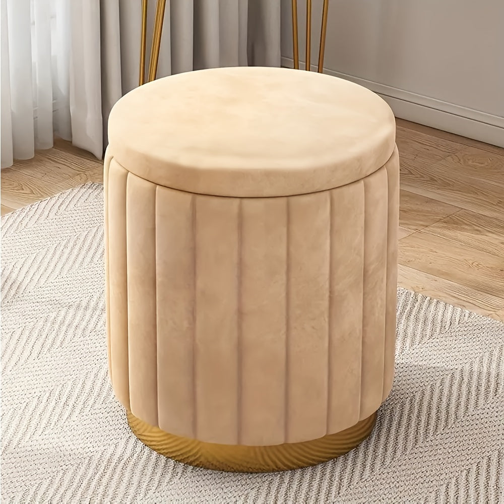 Nordic Chic Opberg Ottoman – Elegante Ronde Pouf met Opbergruimte en Spiegelafwerking