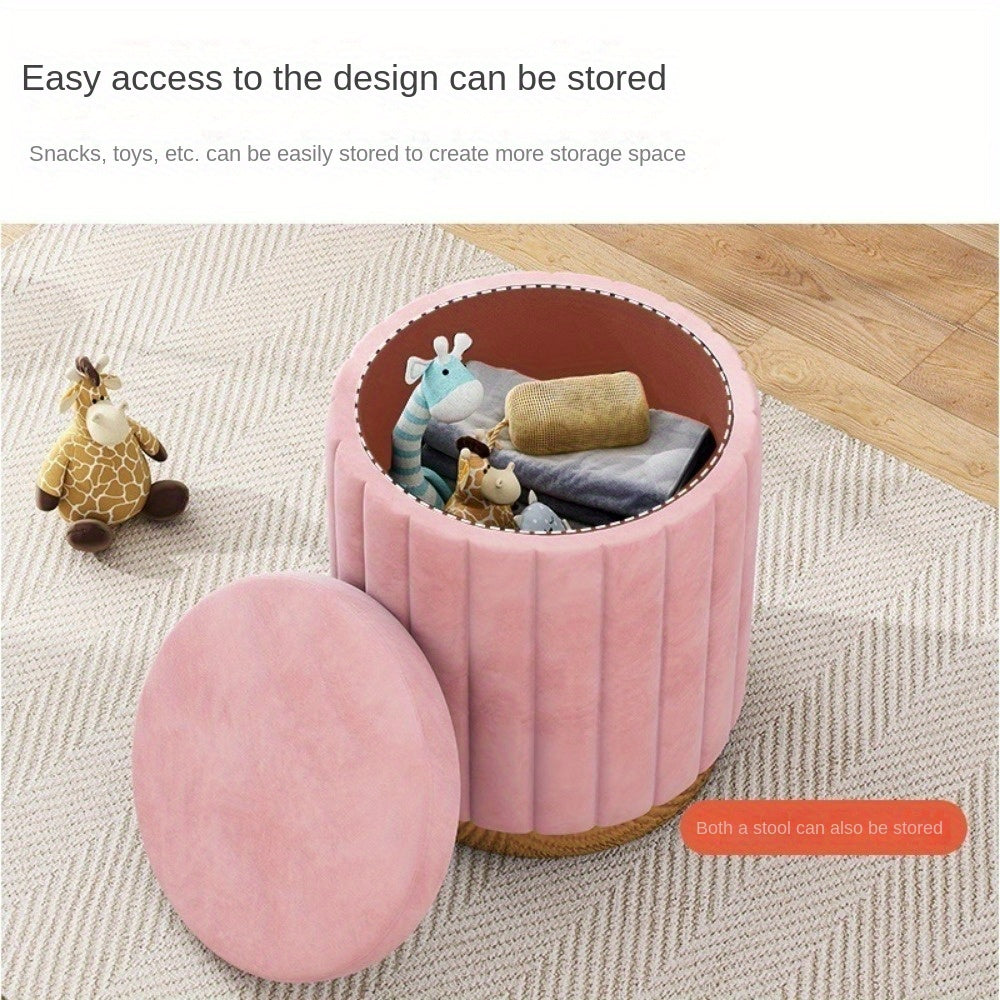 Nordic Chic Opberg Ottoman – Elegante Ronde Pouf met Opbergruimte en Spiegelafwerking