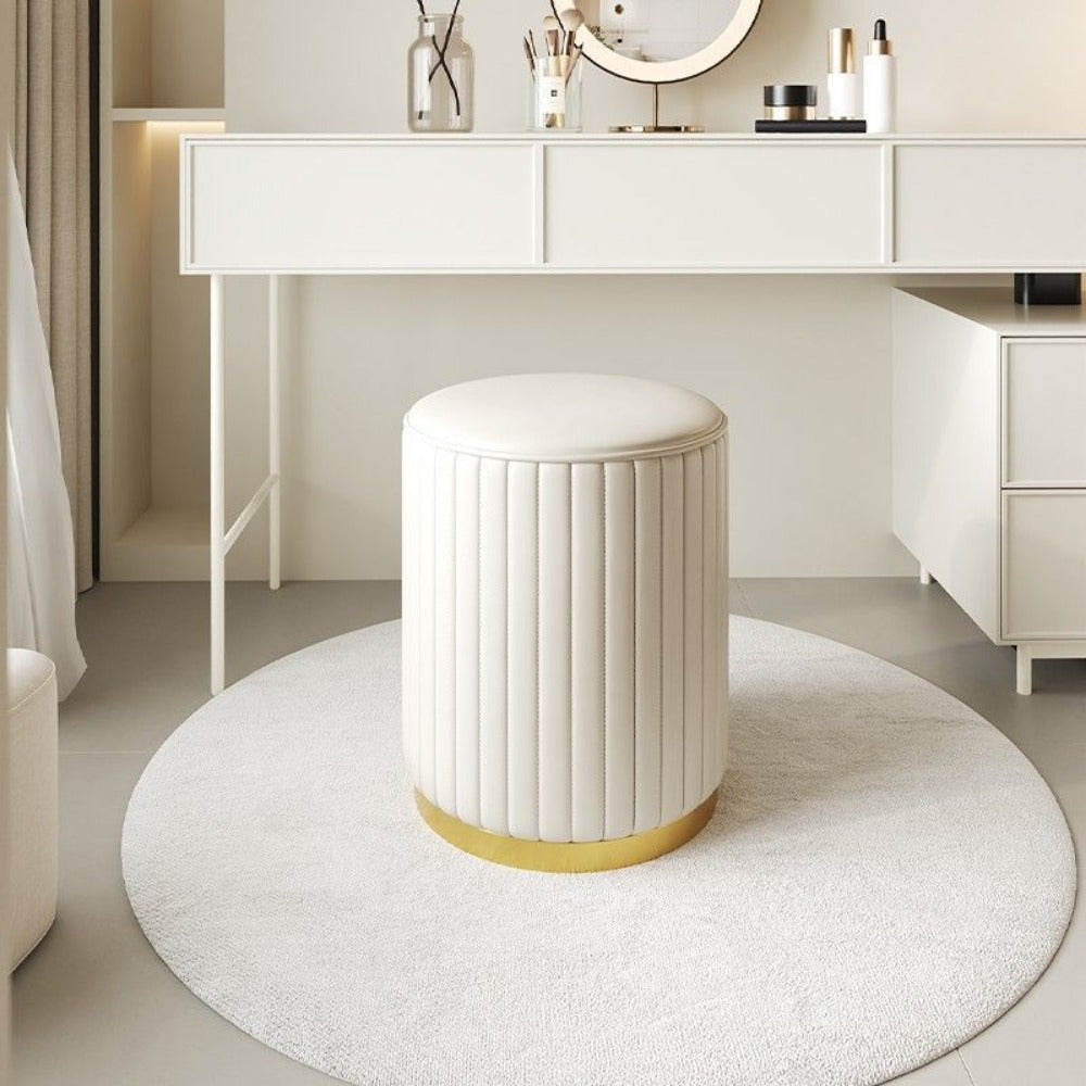 Nordic Chic Opberg Ottoman – Elegante Ronde Pouf met Opbergruimte en Spiegelafwerking