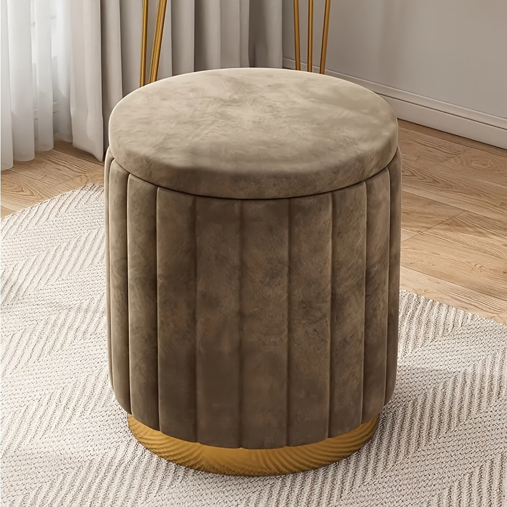 Nordic Chic Opberg Ottoman – Elegante Ronde Pouf met Opbergruimte en Spiegelafwerking