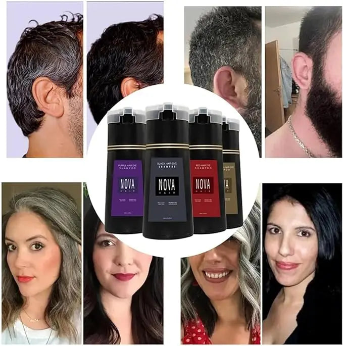 NovaHair Kleur+ Kleurshampoo – Langdurige Dekking Zonder Ammoniak, Eenvoudige Toepassing, 5 Beschikbare Kleuren